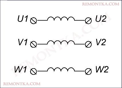 обмотки U V W