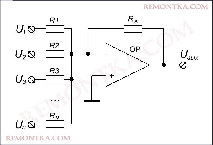 сумматор на ОУ схема