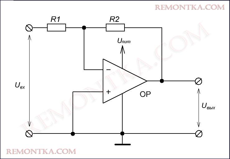 Инвертирующий усилитель на ОУ