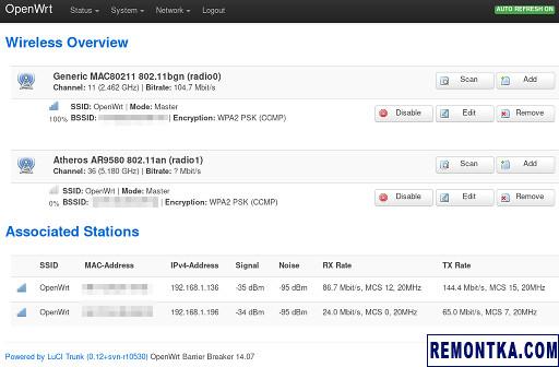 OpenWrt: состояние беспроводной связи