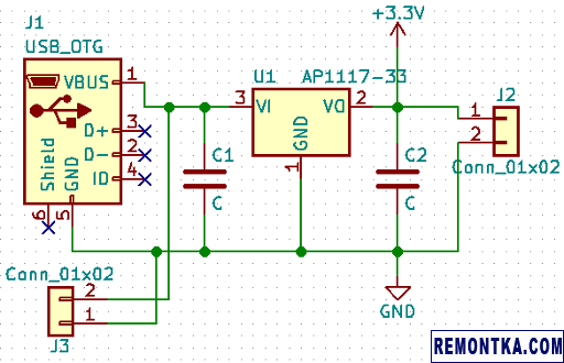 Принципиальная схема, построенная в KiCad