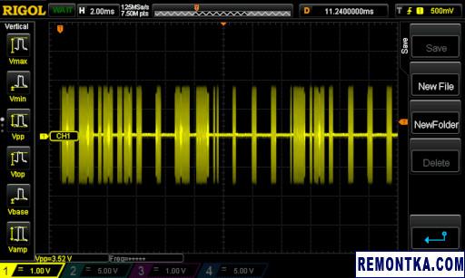 Сигнал с OOK-модуляцией в осциллографе