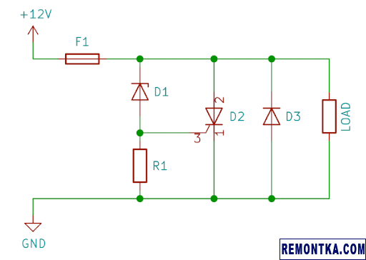 Схема защиты от переполюсовки и перенапряжения