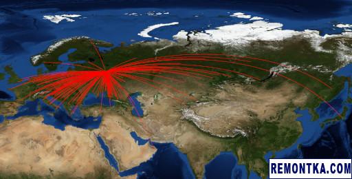 Карта QSO, построенная с помощью Matplotlib и Basemap