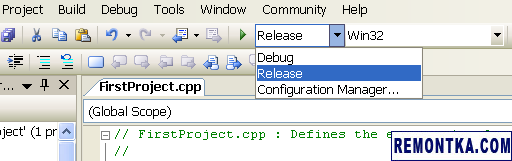 Выбираем Release-конфигурацию проекта в Visual Studio