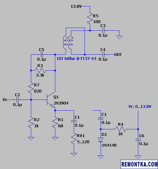 Схема ВЧ усилителя управляемого напряжением
