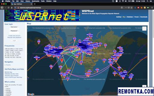 WSPRNet: прохождение в диапазоне 20 метров