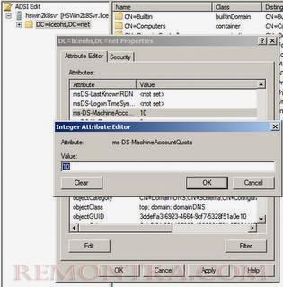 Windows Server 2008: Как изменить количество ПК, которое пользователь может добавить в домен