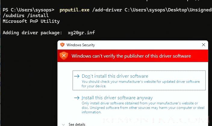 Игнорировать предупреждение при установке неподписанного драйвера в Windows