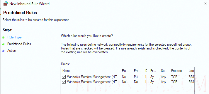 открыть правила для windows remote mahagement HTTP in в Windows Firewall