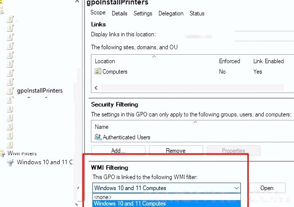 Привязать WMI фильтр к политике домена