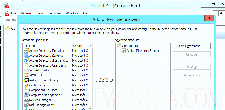 оснастка Active Directory Schema