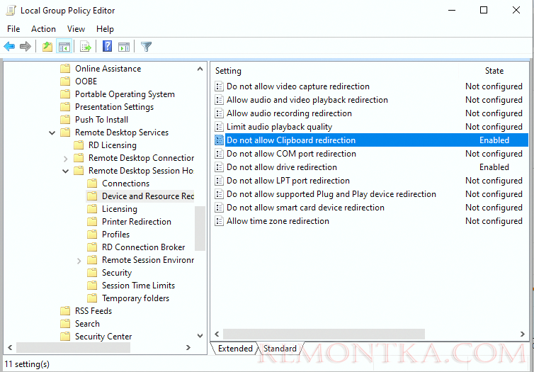 Do not allow Clipboard redirection групповая политика