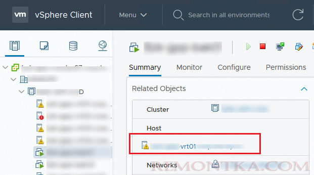 vsphere client найти хост, на котором запущена ВМ