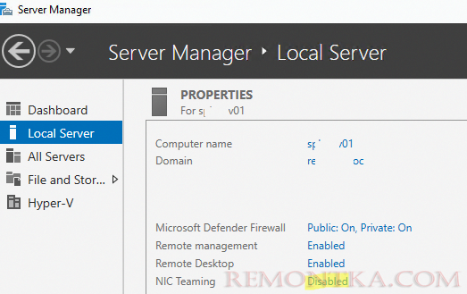 NIC Teaming отключен в Windows Server 2019