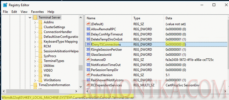 fDenyTSConnections - параметр реестра для включения rdp в windows