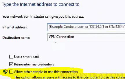 VPN подключение - опция Allow other people to use this connection