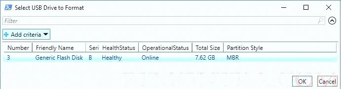 powershell: выбрать usb флешку, очистить и отформатировать