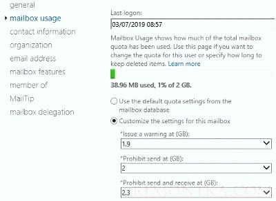увеличить лимиты на размер ящика в exchange server 2019/2016 с помощью powershell