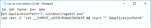 bat файл с параметром RUNASINVOKER 