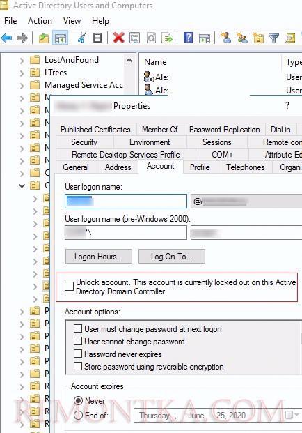 aduc разблокировать пользователя Active Directory