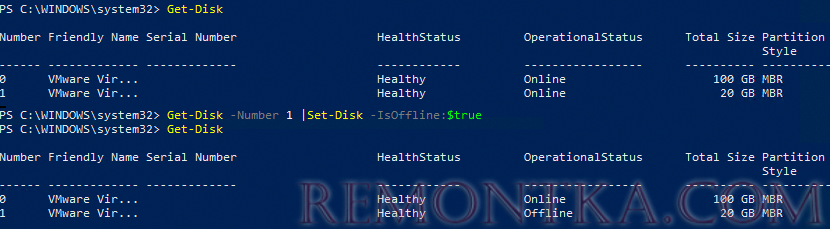 powershell перевести usb диск в оффлайн