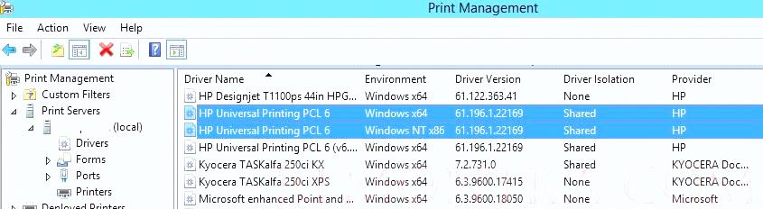Принт-сервер x86 и x64 версии драйвера HP Universal Printing PCL 6
