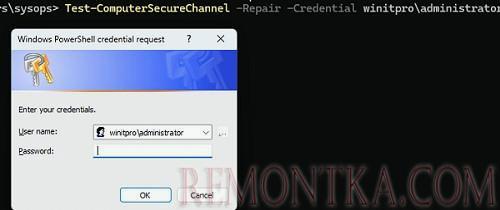 Test-ComputerSecureChannel repair - восстановить подключение компьютера к домену, сбросить пароль