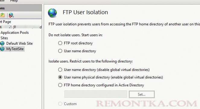 Настроить изоляцию FTP пользователей в Windows Server