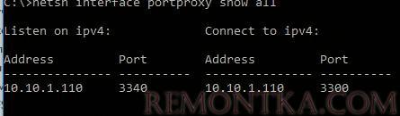 netsh portproxy: вывести все правила перенаправления портов