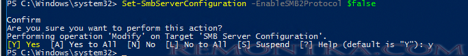 Set-SmbServerConfiguration - powershell отключить SMBv2 и SMBv3