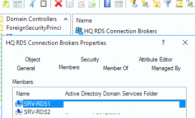 создать группу в домене для RDS Connection Broker