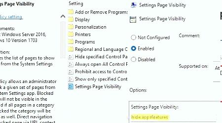 Групповая политика - скрыть страницу установленных программ в панели Параметры Windowswindows