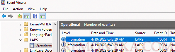 Журнал событий Windows LAPS