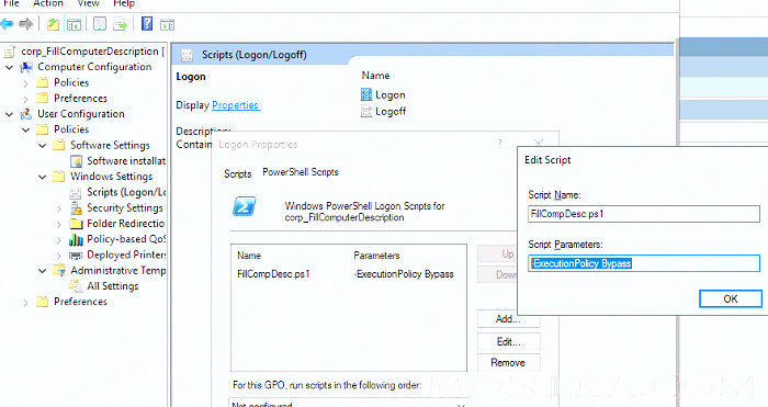 gpo powershell скрипт для добавления информации в описание компьютера в Active Directory