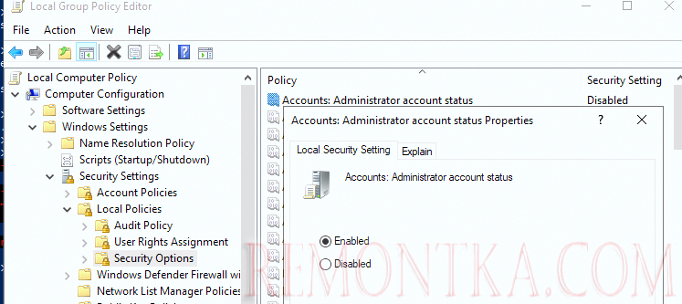 групповая политика Учетные записи. Состояние учетной записи ‘Администратор’