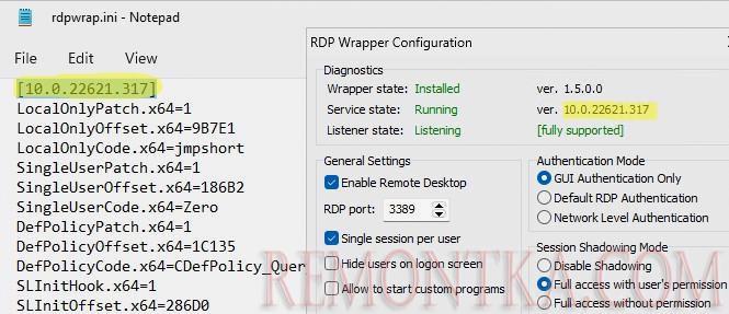 rdpwrapper - добавить описание в файл rdpwrap.ini для вашей редакции windows