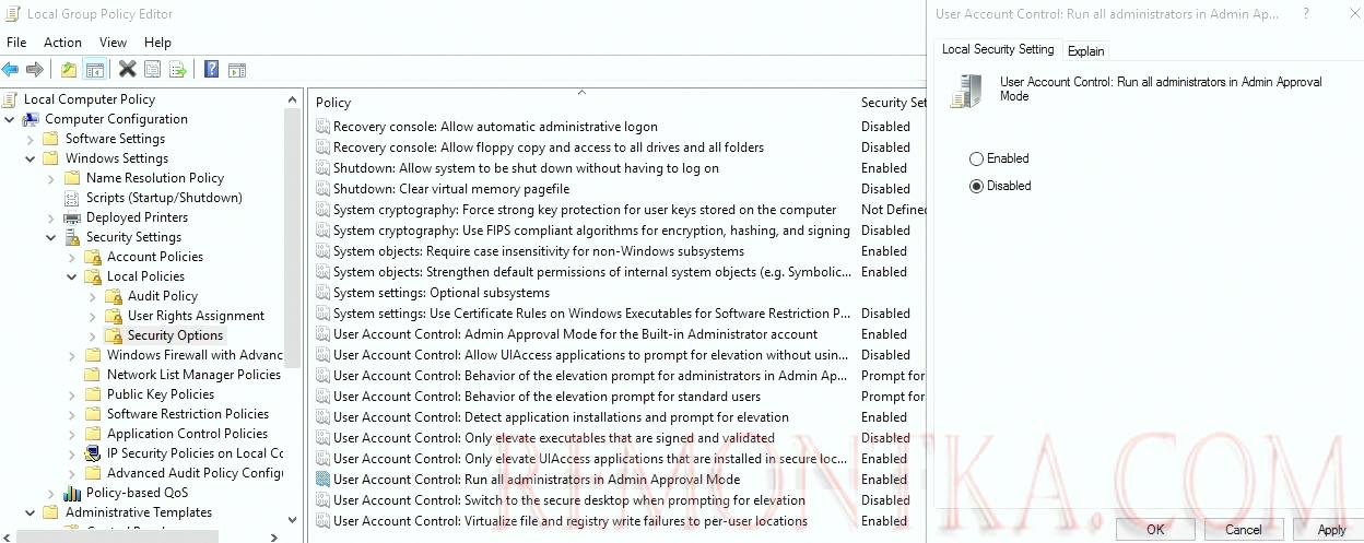 uac отключить режим одобрения администратором