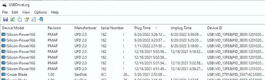 утилита usbdrivelog показывает историю подключений usb дисков в windows