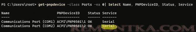 powershell: получить название процессов и служб использующих COM порты в windows 