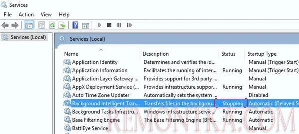 служба windows зависла в статусе stopping и не выключается
