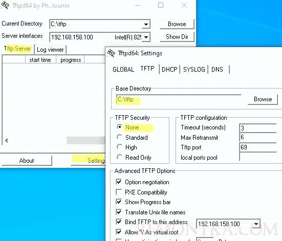 запуск сервера tftpd64 в windows