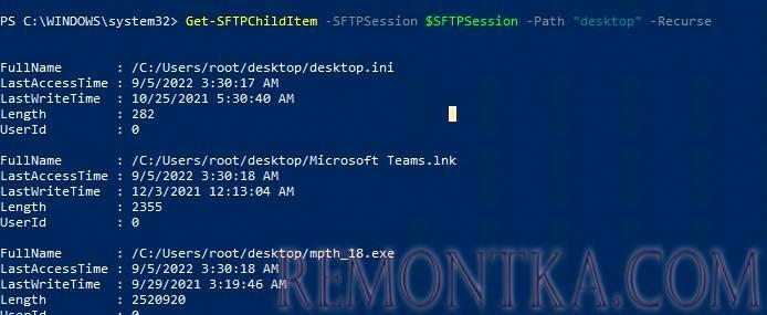 powershell вывести список файлов на sftp сервере