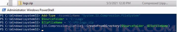 использование кдасса ZipFile в powershell