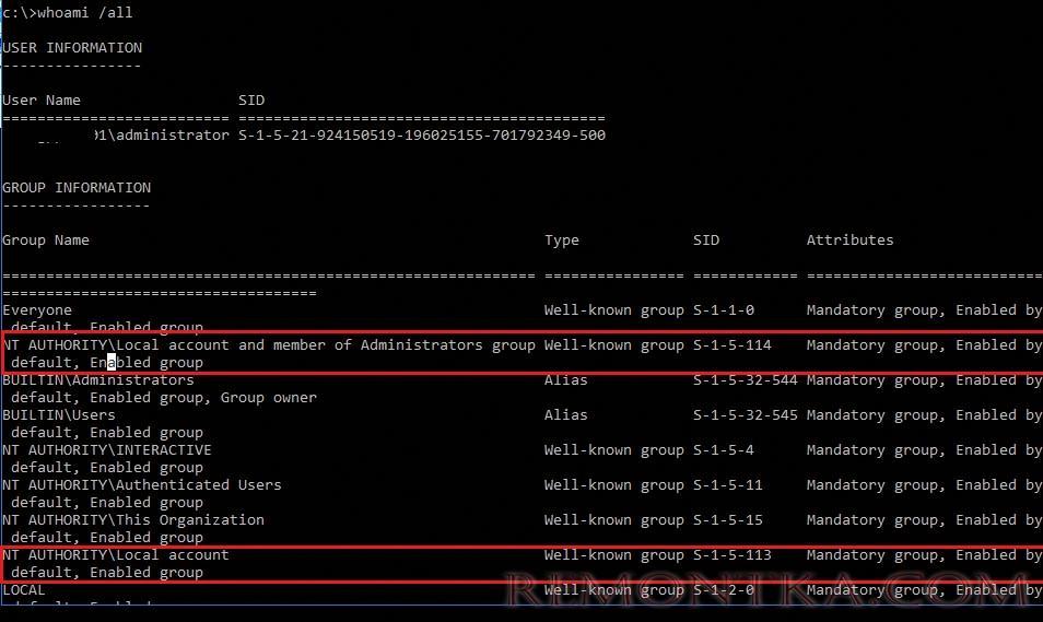 whoami /all - новые локальные well known группы безопасности с S-1-5-113 и S-1-5-114