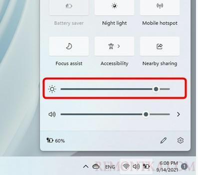 ползунок яркости в трее windows 11
