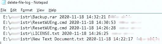 лог со списком удаленных файлов в windows