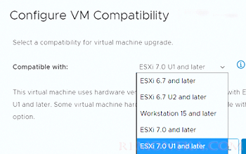 Выбрать версию VM compatibility для виртуальной машины Vmware