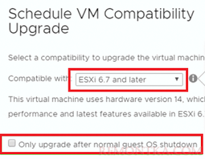 запланировать обновление vm hardware при следующей перезагрузке