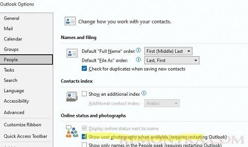 Показать фотографии контактов пользователей в Outlook 